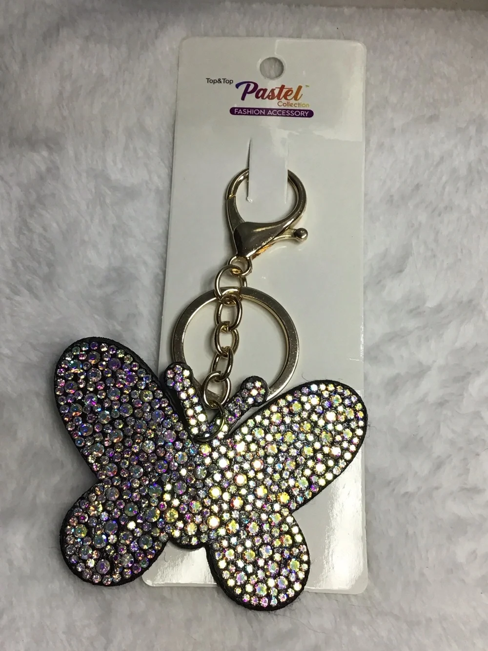 Pastels multicolor Butterfly Key chain with Iridescent Crystals